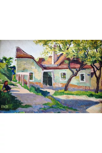 071. Undi Mariska ( 1877 - 1959 ) Tabán, Házak a régi Kőműveslépcső tetejénél