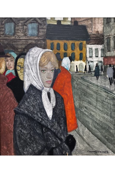 Czene Béla ( 1911 - 1999 ) Autóbuszmegállóban, 1963
