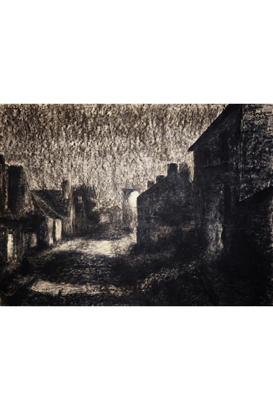 080. Czimra Gyula ( 1901 - 1966 ) Barbizoni utcarészlet holdfényben, 1925